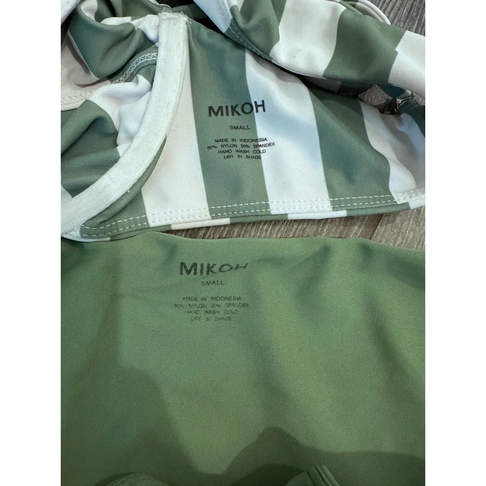 Mikoh Lima Underwire Bikini Top Retro Stripe Olive Green‎ Set Small